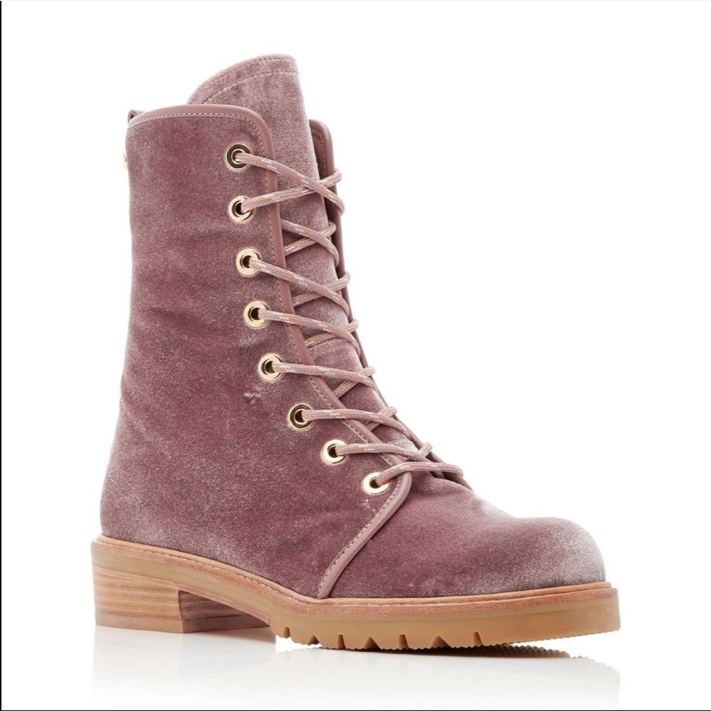 Stuart Weitzman Metermaid Velvet Combat Boots in Candy Pink Size 7.5